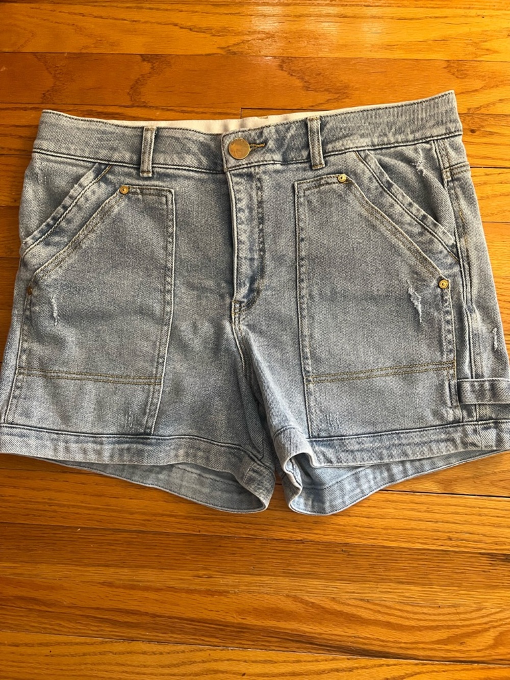 Democracy Faded Light Blue Denim Utility Shorts